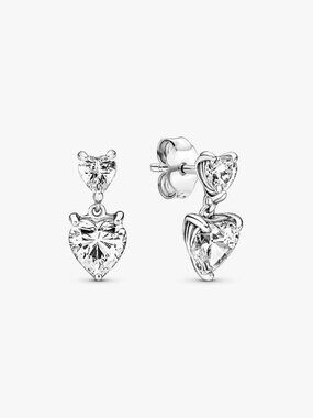 Pandora Double Heart Sparkling Stud Earrings